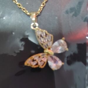 Gold and Silver Butterfly Pendant Necklace
